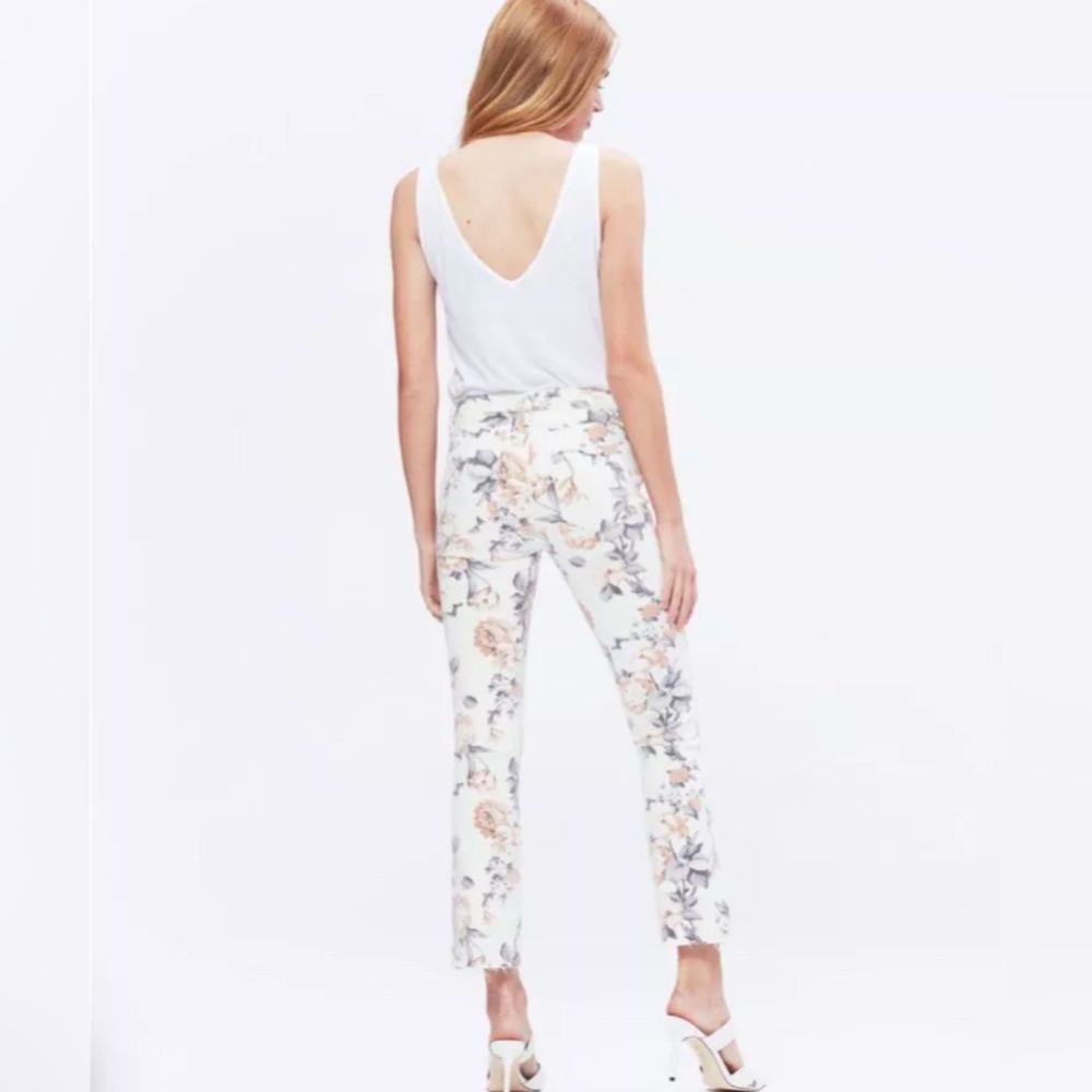 Paige Colette Jeans Crop Flare Fray Hem Cream Desert Wildflower Floral Sz 30 *GC - Picture 14 of 14
